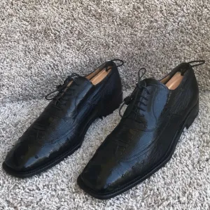 David Eden Ostrich &amp; Alligator Black Exotic Leather Wingtip Oxfords Size 10