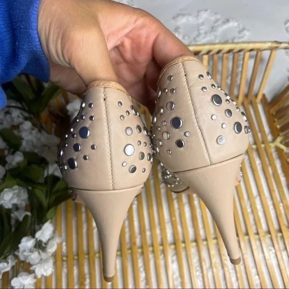 Diana Von Furstenberg Nude Silver Studded Heels sz 7.5