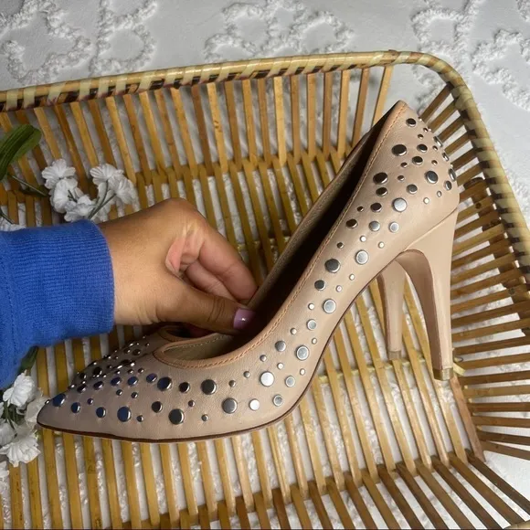 Diana Von Furstenberg Nude Silver Studded Heels sz 7.5