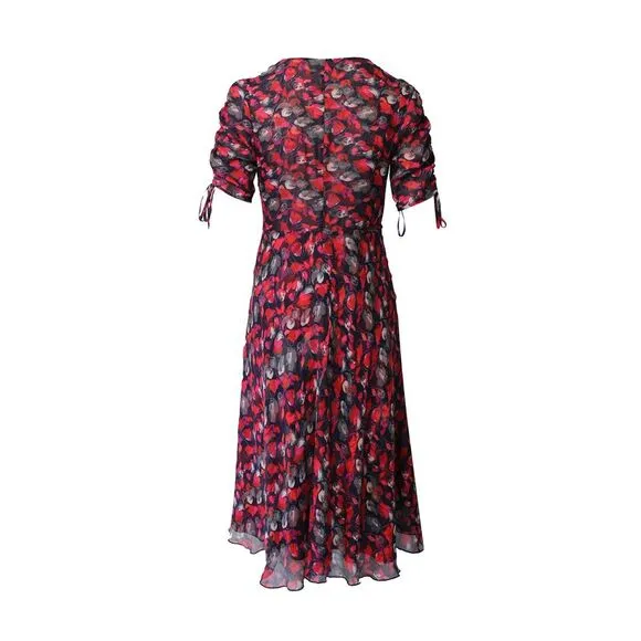 Diane Von Furstenberg Eleonora Ruched Midi Dress in Red Print Viscose