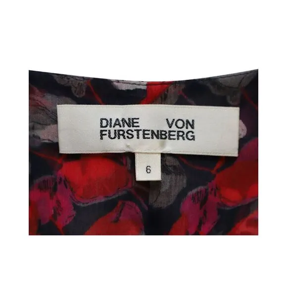 Diane Von Furstenberg Eleonora Ruched Midi Dress in Red Print Viscose