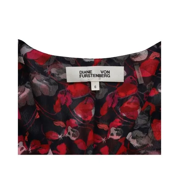 Diane Von Furstenberg Eleonora Ruched Midi Dress in Red Print Viscose