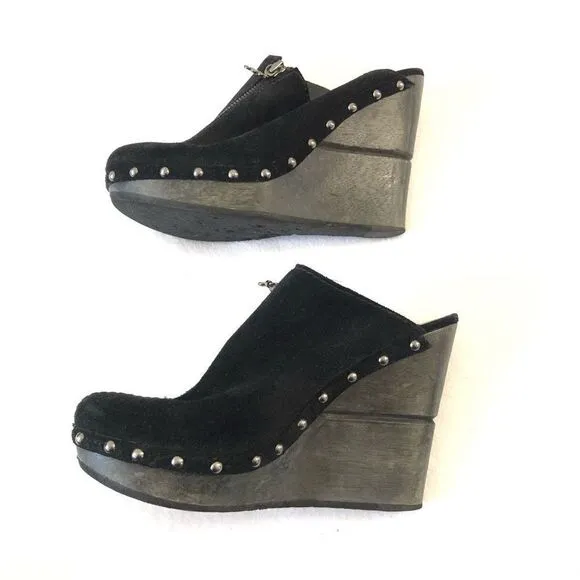 Diane Von Furstenberg Black Suede Platform Mules