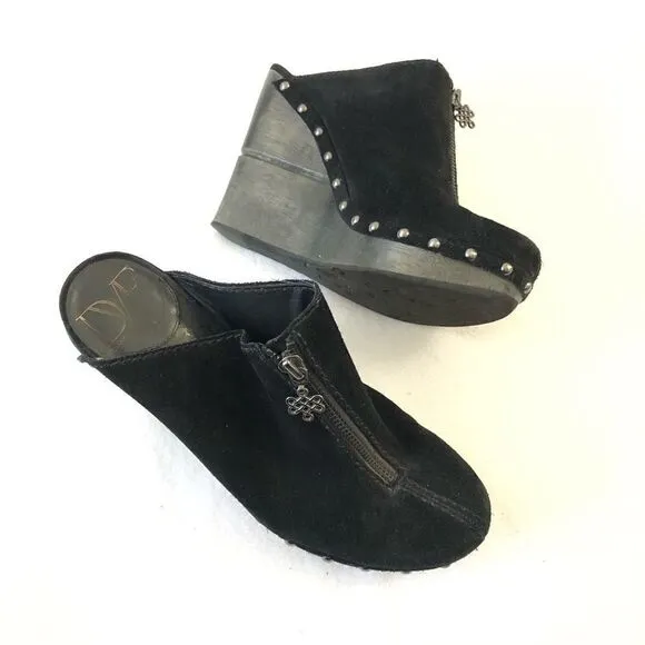 Diane Von Furstenberg Black Suede Platform Mules