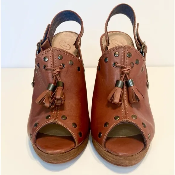 Diesel Cuir Desir Peep Toe Brown Leather Mules Size 37