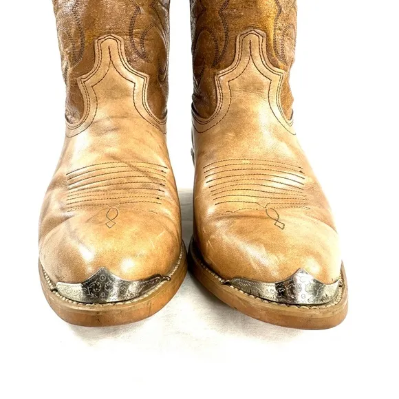 Dingo Acme Men Size 8.5 Brown Leather Boot Metal Toe Western Cowboy Made in USA