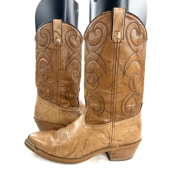Dingo Acme Men Size 8.5 Brown Leather Boot Metal Toe Western Cowboy Made in USA