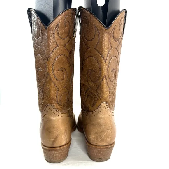 Dingo Acme Men Size 8.5 Brown Leather Boot Metal Toe Western Cowboy Made in USA