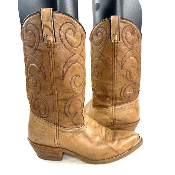 Dingo Acme Men Size 8.5 Brown Leather Boot Metal Toe Western Cowboy Made in USA
