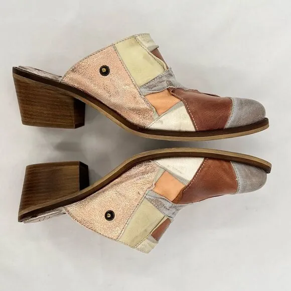 DKODE Jenelle Patchwork Multi Distressed Metallic Leather Mule Clog EU 40 US 9