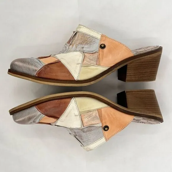 DKODE Jenelle Patchwork Multi Distressed Metallic Leather Mule Clog EU 40 US 9