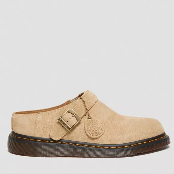 Doc Marten Isham Parchment Beige Desert Oasis Suede Buckle platform Mules size 9