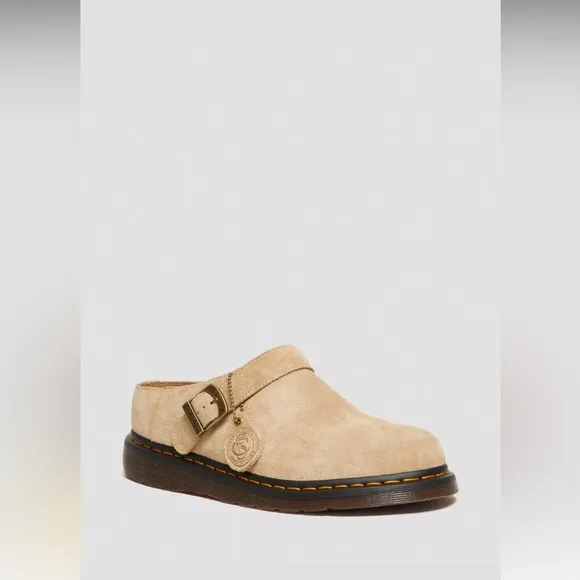 Doc Marten Isham Parchment Beige Desert Oasis Suede Buckle platform Mules size 9