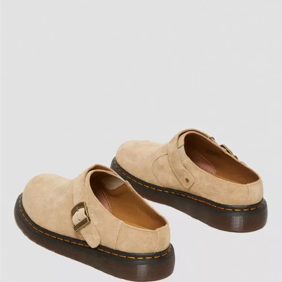 Doc Marten Isham Parchment Beige Desert Oasis Suede Buckle platform Mules size 9