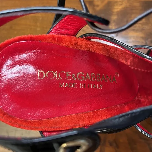 Dolce &amp; Gabbana Ankle Tie Patent Leather Strappy Heels