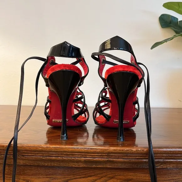 Dolce &amp; Gabbana Ankle Tie Patent Leather Strappy Heels