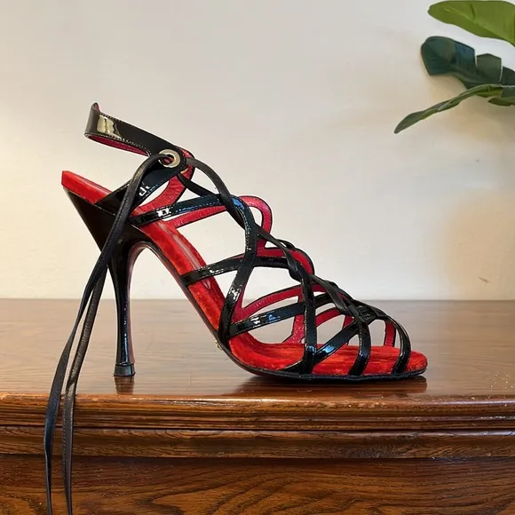 Dolce &amp; Gabbana Ankle Tie Patent Leather Strappy Heels