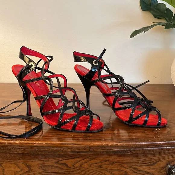 Dolce &amp; Gabbana Ankle Tie Patent Leather Strappy Heels