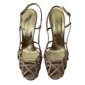 Dolce &amp; Gabbana Iridescent Metallic Gold and Pink Strappy Heels Size 38 1/2