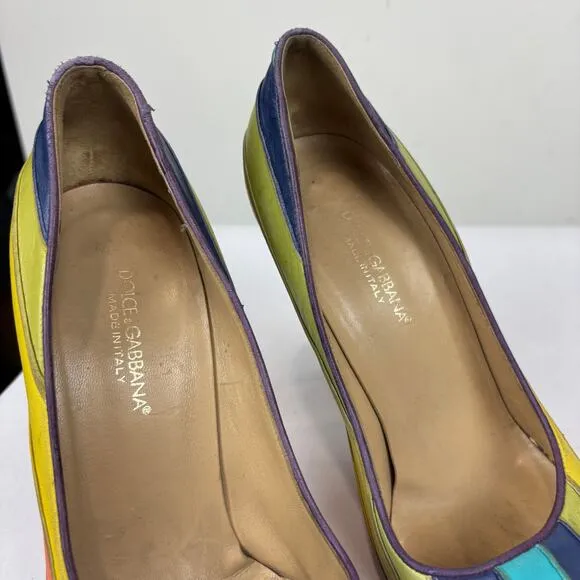 Dolce &amp; Gabbana Rainbow Pumps High Heels Pointed Toe Women's 39 US 9