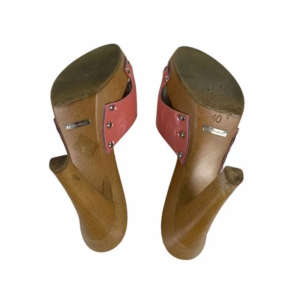 Dolce &amp; Gabbana Stud Wood Heeled Clogs Sandals 40 USA 10