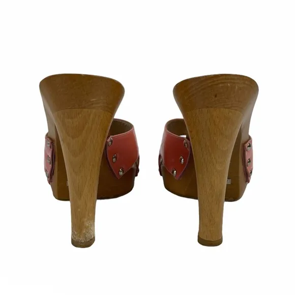 Dolce &amp; Gabbana Stud Wood Heeled Clogs Sandals 40 USA 10