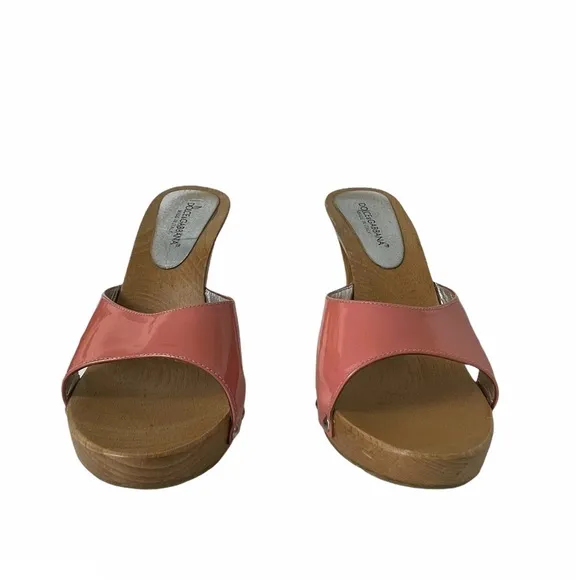 Dolce &amp; Gabbana Stud Wood Heeled Clogs Sandals 40 USA 10