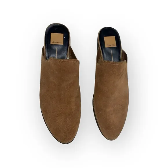 Dolce Vita  Festival Slip On Heeled Mules  Truffle Light Brown Suede  10M 