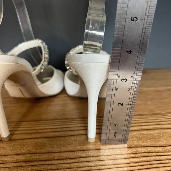 Dolce Vita Kanika White Satin Rhinestone Slip On Heeled Mules Womens 9.5 Pumps