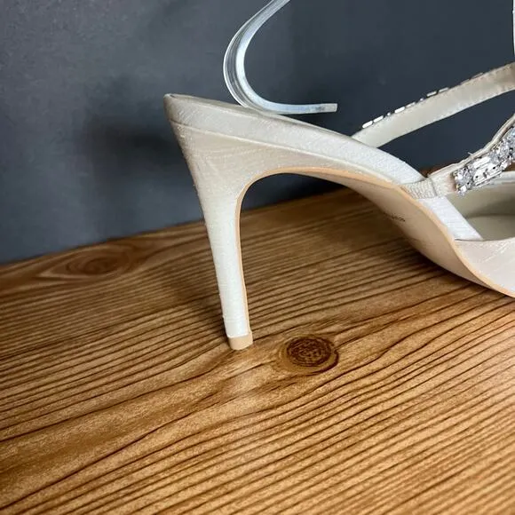 Dolce Vita Kanika White Satin Rhinestone Slip On Heeled Mules Womens 9.5 Pumps