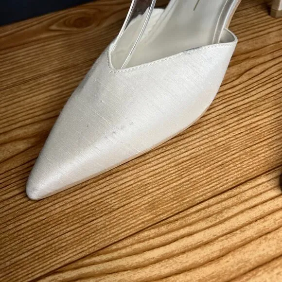 Dolce Vita Kanika White Satin Rhinestone Slip On Heeled Mules Womens 9.5 Pumps