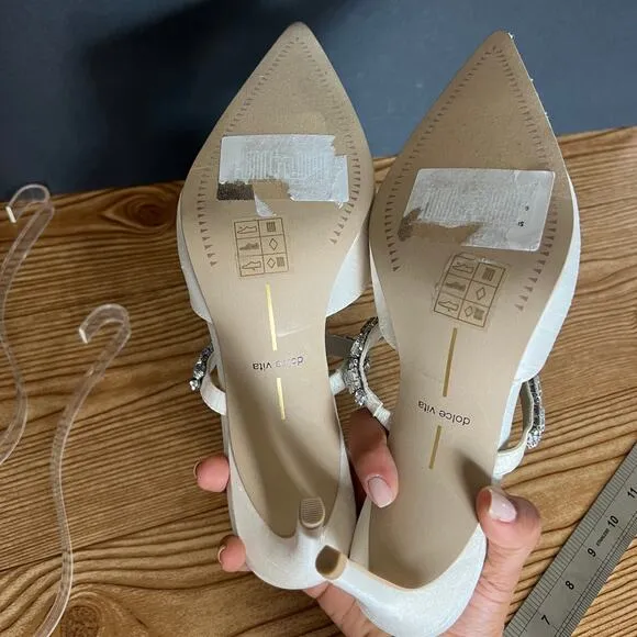 Dolce Vita Kanika White Satin Rhinestone Slip On Heeled Mules Womens 9.5 Pumps