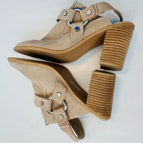 Dolce Vita Rango western style suede mules tan/cream size 11 stacked heel