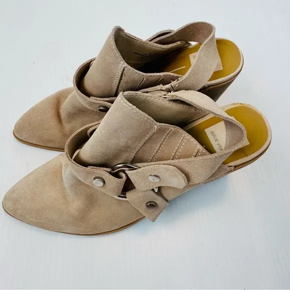 Dolce Vita Rango western style suede mules tan/cream size 11 stacked heel
