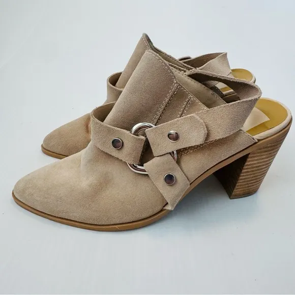 Dolce Vita Rango western style suede mules tan/cream size 11 stacked heel