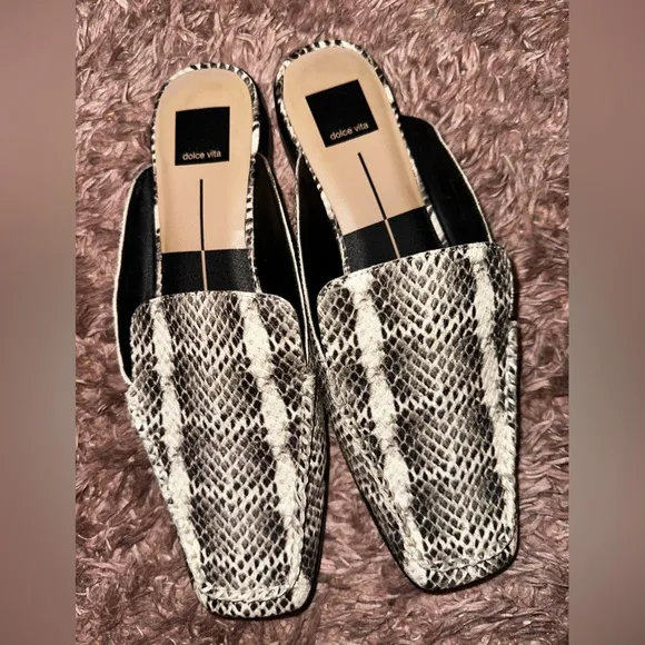 Dolce Vita Snakeskin Patterned square toe Women's Mules 10 office preppy