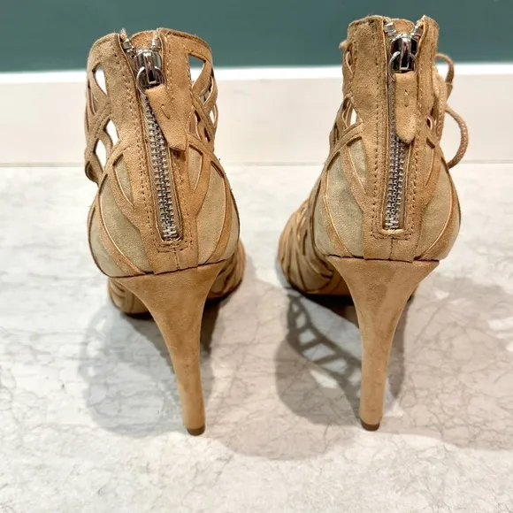 DOLCE VITA timba CAGED GLADIATOR heels strappy lace up beige leather stilettos