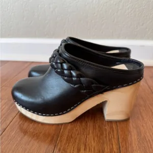 Dolce Vita Womens Black Leather Hila Wooden Clogs Size 7.5