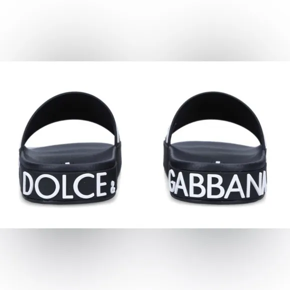 Dolce&amp;Gabbana Black White Logo Pool Slides EU Size 40 (Mens US 9) Unisex