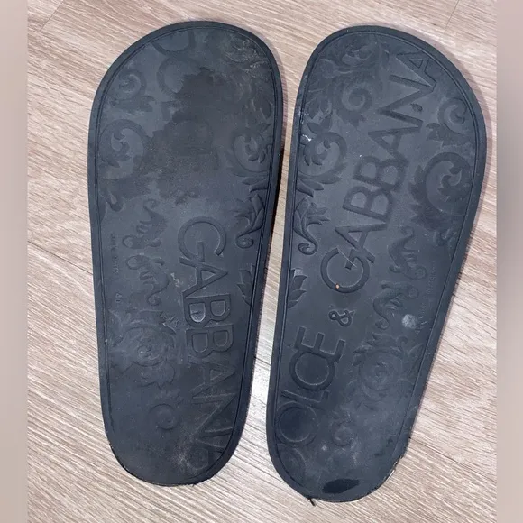 Dolce&amp;Gabbana Black White Logo Pool Slides EU Size 40 (Mens US 9) Unisex