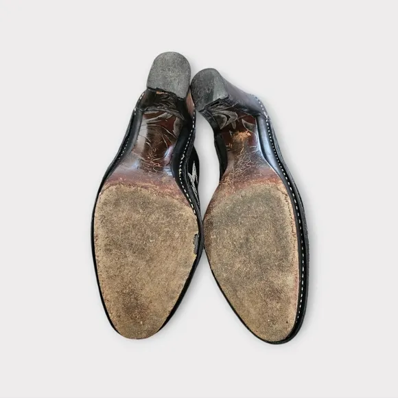 Donald J. Pliner Black Suede Western Embroidered Heeled Mules