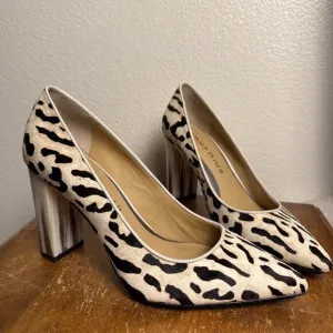 Donald J Pliner Neal Cowhide Cow Print Pumps 6 M Block Heel Pointed Toe Heels