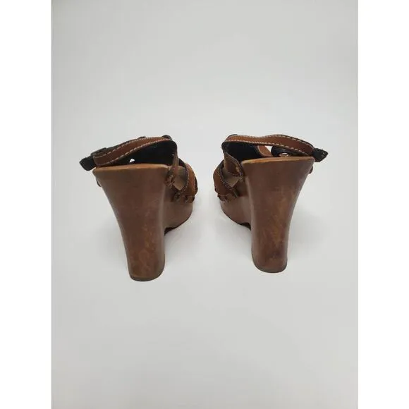 Donald J Pliner Lusa Strappy Suede Wooden Clog Platform Heels Leather Rivets Y2K
