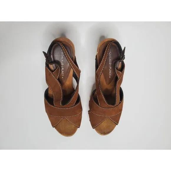 Donald J Pliner Lusa Strappy Suede Wooden Clog Platform Heels Leather Rivets Y2K