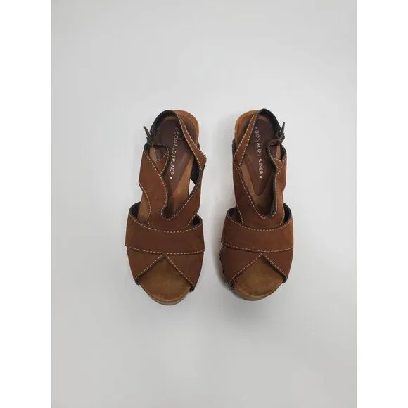 Donald J Pliner Lusa Strappy Suede Wooden Clog Platform Heels Leather Rivets Y2K