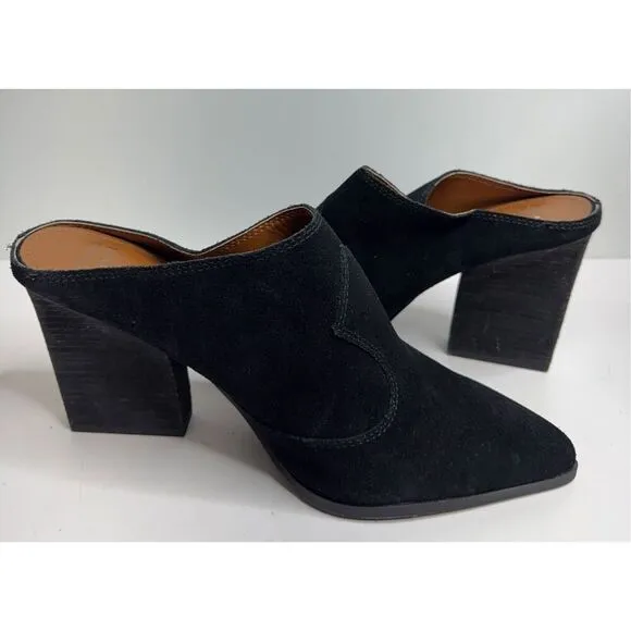 Donald Pliner Mules Size 11 Leather Suede Black Pointed Toe Western Style