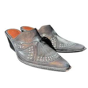 Donald Pliner Western Jena Mules Embroidered Leather Bronze Blue 9M Boho Rustic