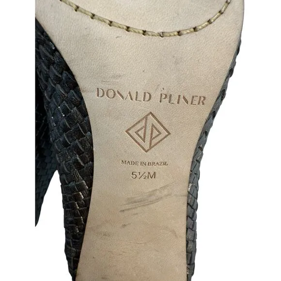 Donald Pliner Women's Ollie Metallic Nappa Slip-On Heeled Mules Pewter Size 5.5