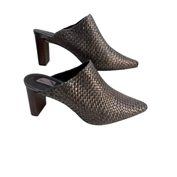 Donald Pliner Women's Ollie Metallic Nappa Slip-On Heeled Mules Pewter Size 5.5
