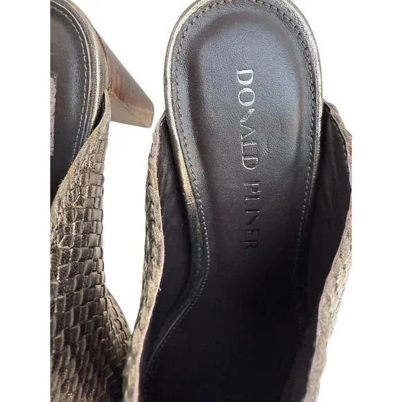 Donald Pliner Women's Ollie Metallic Nappa Slip-On Heeled Mules Pewter Size 5.5
